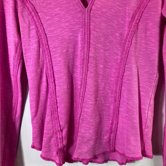 Womens Pilcro V Neck Ribbed‎ Knit Top Long Sleeve Pink S Cotton Elastane - Picture 6 of 8